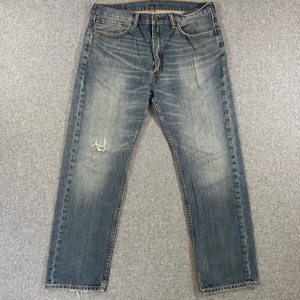 Levis 505 Mens Jeans 36x30 Regular Fit Straight Leg Blue Denim Faded Workwear